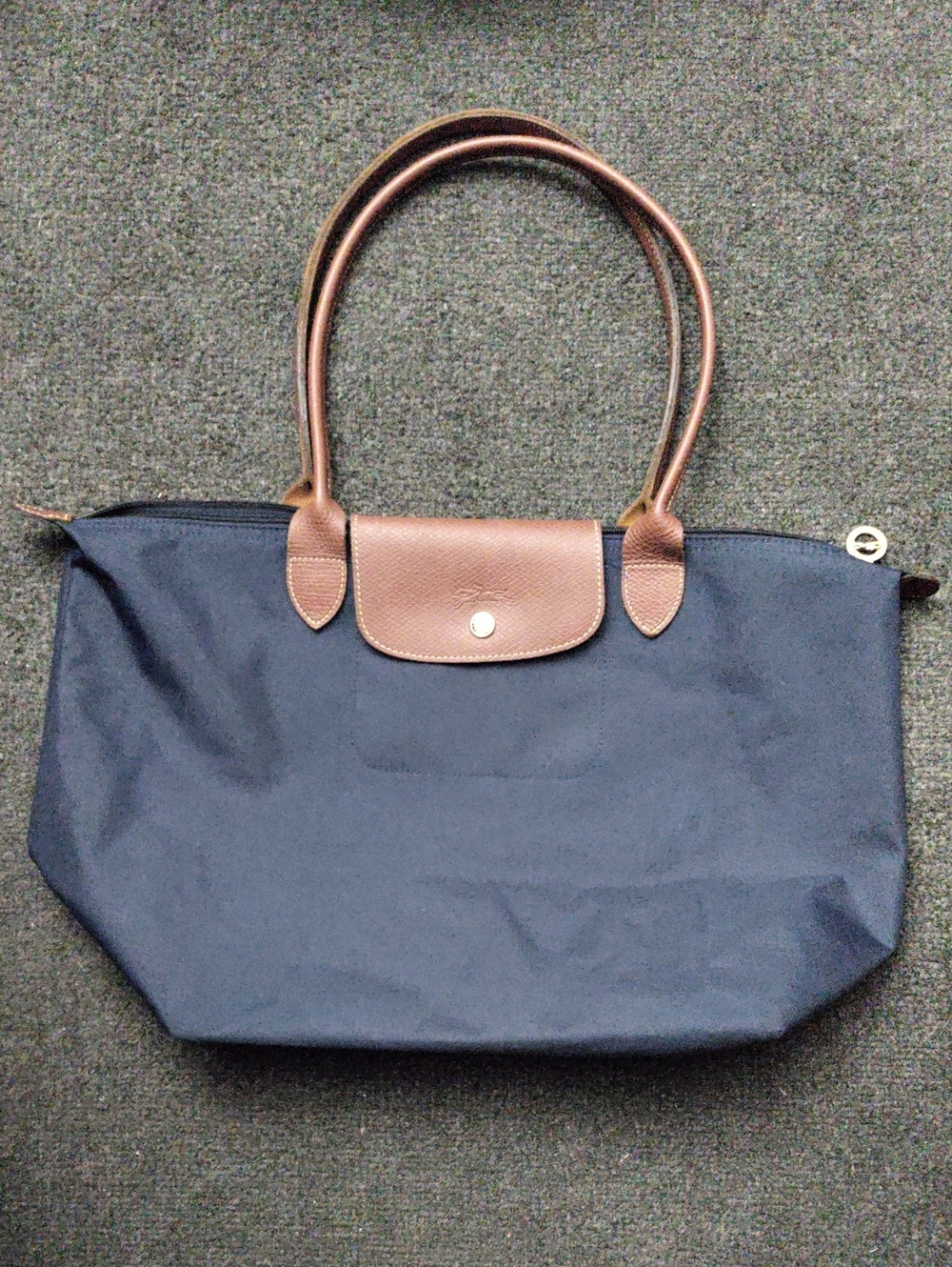 Longchamp Navy Tote with Brown Trim - Women's Bag